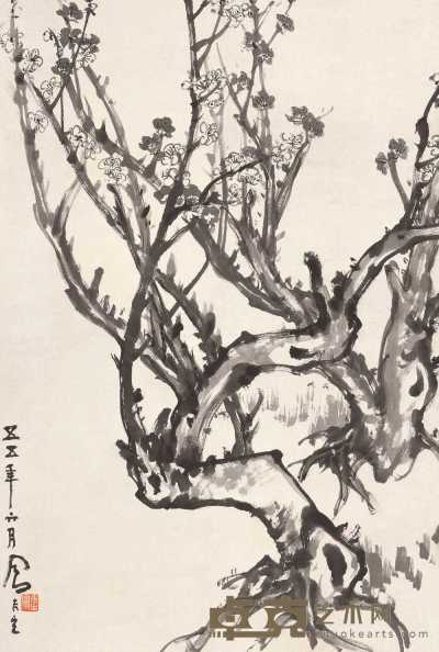 吕凤子 1955年作 墨梅 立轴 66×44.6cm